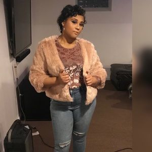 Blush pink faux fur jacket